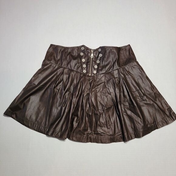 Mustard Seed Faux Leather Mini Skirt Dark Brown - Size Large - Picture 1 of 4